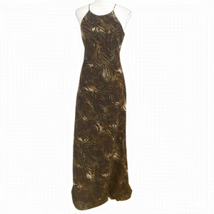 BETSY & ADAM VINTAGE ANIMAL PRINT HALTER LONG FORMAL DRESS - XS